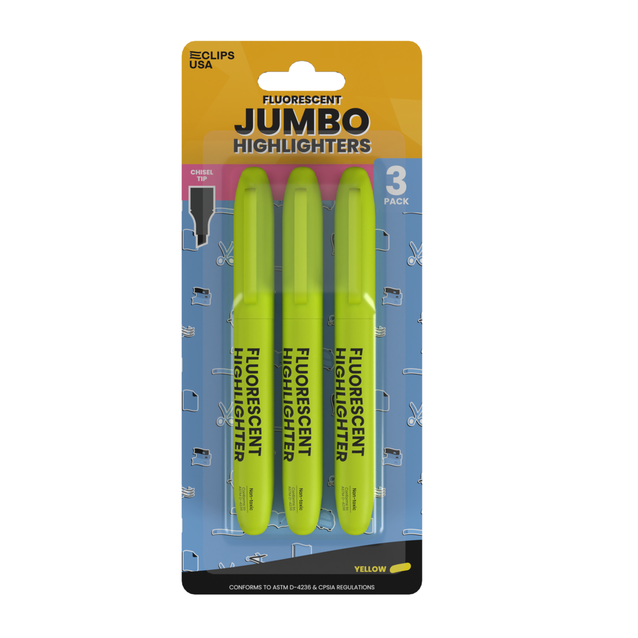 Yellow Jumbo Highlighters Chisel Tip – 3 Pack – 36 Sets